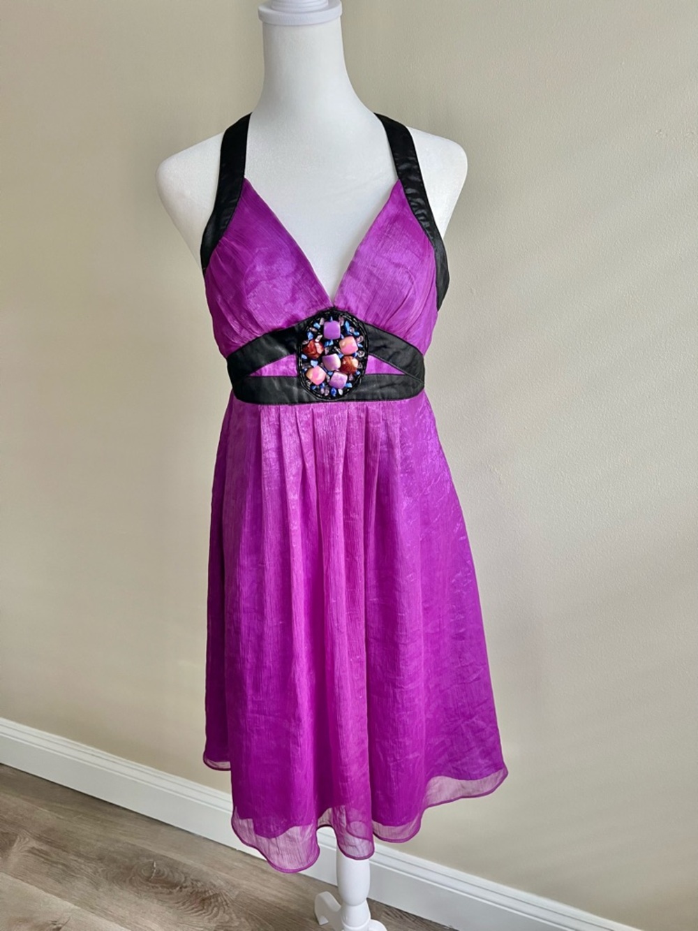Witchy Whimsigoth Purple Black Beaded Halter Dress Large Marineblu